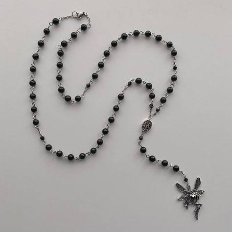 Rosary Inspired Necklace, Necklace Grunge, Rosary Style Necklace, Gothic Y2k, Handmade Fairy, Grunge Jewelry, Indie Jewelry, Fairy Jewelry, Inspired Necklace