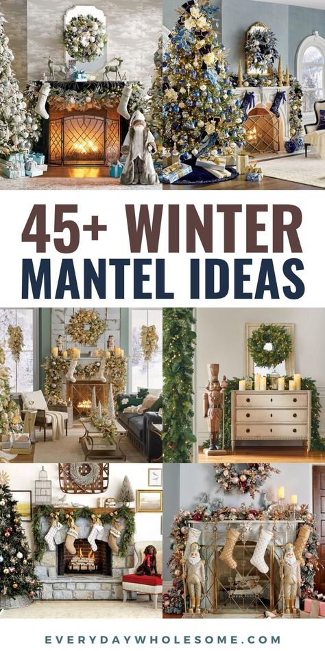 Winter Mantel Decorating ideas with winter aesthetic. Winter mantle decor, christmas mantle decor. winter home decor. Mantel decorating ideas. winter decor ideas for the home. Rustic winter decor. winter decor ideas for home. winter decor ideas. winter decorations. blue gold sillver christmas winter decor. #wintermantel #wintermantle #christmasmantel #christmasmantle #winterdecor #christmasdecor #winterhomedecor #winterdecorations #winterdecorideas #winterwreath #winterwreaths #wintergarland Gold Mantle Decor Christmas, Winter Decor After Christmas Mantles, January Mantel Ideas, Winter Mantle Ideas, Winter Mantle Decor After Christmas, Winter Mantel Decorating Ideas, Winter Fireplace Decor, Winter Mantle Decor, Winter Mantel Decor