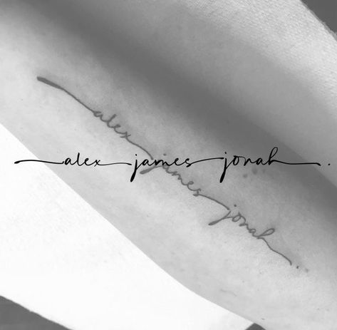 Name Tattoos Fonts Ideas, Full Name Tattoos For Women, Minimalist Tattoo For Children, Name Tattoo For Daughter, Fonts For Name Tattoos, Cursive Names Tattoos, Three Names Tattoo, 3 Name Tattoos For Women, Back Name Tattoos For Women