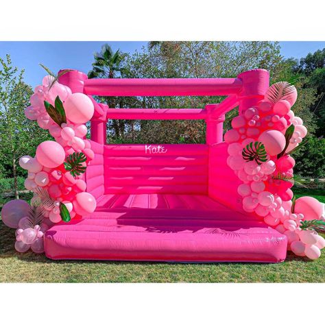 Pink Bounce House, Hotel Theme, Castle White, Moon Bounce, 30th Birthday Themes, Moms 50th Birthday, Barbie Theme Party, Princess Birthday Party Decorations, Birthday Goals