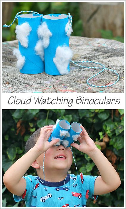 Cloud Watching Binoculars Craft for Kids Using Cardboard Tubes- Use these on your next outdoor walk or for a weather unit! ~ BuggyandBuddy.com Toilet Paper Roll Binoculars, Paper Roll Binoculars, Binoculars Craft, Binocular Craft, Cloud Watching, Weather Lessons, Preschool Weather, Weather Crafts, Weather Theme