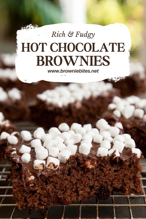 Hot Chocolate Brownies - Brownie Bites Blog Hot Chocolate Dessert Recipes, Hot Chocolate Dessert, Hot Chocolate Desserts, Hot Chocolate Brownies, Marshmallow Bits, Vanilla Marshmallows, Hot Cocoa Mix, Box Brownies, Rich Desserts