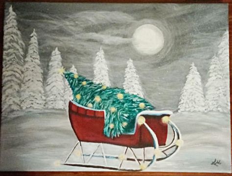 Santas sleigh acrylic paintinh #acrylicpainting #christmas #paintingart #santaclaus #santasleigh #paintingartideas #christmasideas #christmasgiftideas #artistsoninstagram #artistonpinterest #tiktoker #tiktokartist #tiktokart #aesthetic #beauty Christmas Sleigh Painting, Santa Sleigh Painting, Santa Sleigh Illustration, Holiday Painting, Christmas Sleigh, Painting Painting, Sleigh Ride, Santa Sleigh, Aesthetic Beauty