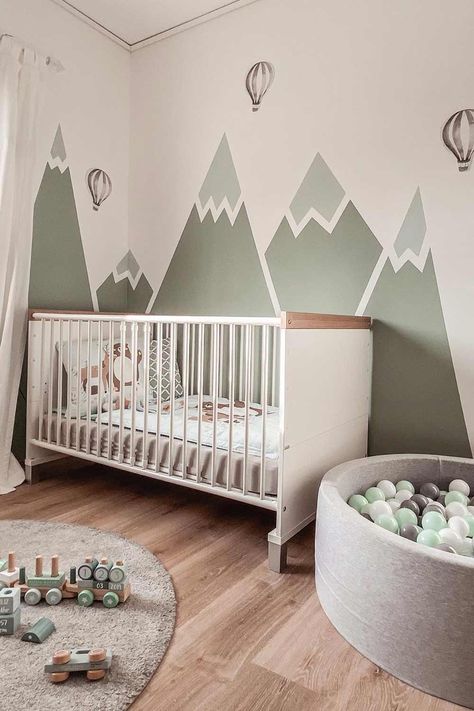 Nursery Wall Painting, Elegant Nursery, Newborn Room, Kids Room Paint, Nursery Room Design, Baby Room Inspiration, Baby Boy Room Nursery, Baby Room Wall, Nursery Room Boy