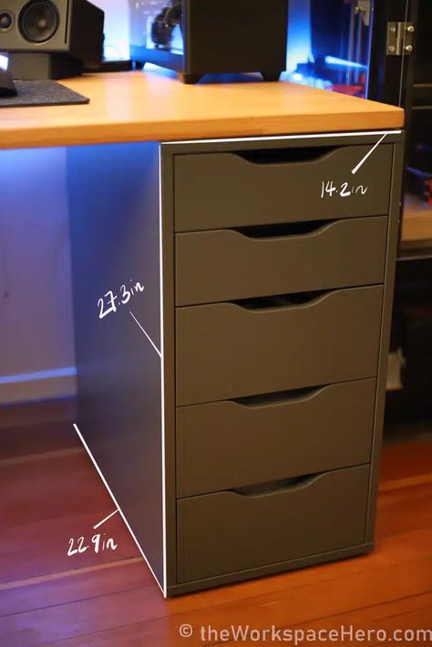 ALEX Drawer Dimensions - With Interior Drawer Measurements! Alex Drawer Desk, Alex Drawer Organization, Ikea Alex Drawer, Drawer Measurements, Alex Desk, Diy Study Table, Work Office Ideas, Workspace Setup, Ikea Alex Drawers