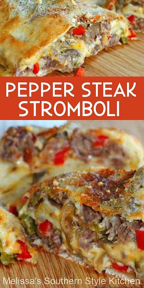 Steak Stromboli, Peper Steak, Stromboli Recipe Easy, Homemade Stromboli, Stromboli Recipe, Recipes With Ground Beef, Beef Steak Recipes, Dinner Sandwiches, Pepper Steak