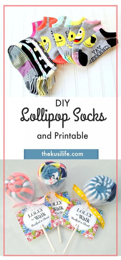 Create a cute lillipop sock gift/DIY Lollipop Socks and free printable/ thekusilife.com Sock Ideas Gift, Creative Ways To Give Socks As A Gift, Socks As Gifts Ideas, Cupcake Socks How To Make, Wrap Socks As A Gift, Socks Gift Wrapping Ideas, How To Wrap Socks, How To Wrap Socks As A Gift, Cozy Socks Gift Ideas