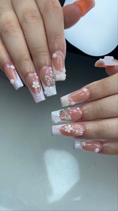 Thumb Nail Design, Posh Nails, Graduation Nails, Girly Acrylic, Girly Acrylic Nails, Press Ons, Nails Inspo, Simple Nails, Nails Ideas