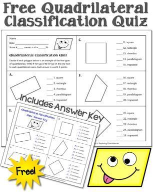 Download a free Quadrilateral Classification Quiz from Laura Candler's Teaching Resources Teaching Quadrilaterals, Classifying Quadrilaterals, Math Center Games, Teaching Geometry, Fifth Grade Math, Math Instruction, 2d Shapes, Math Game, Math Geometry