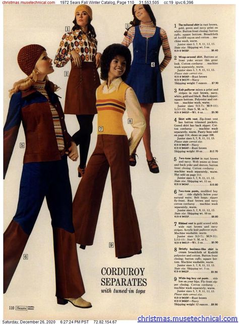 1972 Sears Fall Winter Catalog, Page 110 - Christmas Catalogs & Holiday Wishbooks 70s Fall Fashion, 70s Women Fashion, 70s Inspired Outfits, Fashion Through The Decades, Moda Hippie, 70s Clothing, 70 Fashion, Outfits 70s, 60s 70s Fashion