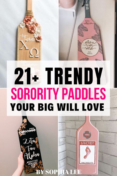 I've been looking everywhere for cute sorority paddles that are easy to recreate. So glad I found this post! So many good ideas. #sororitypaddles #sorority #biglittle Sorority Paddle Designs, Sorority Paddles Ideas Simple, Paddle Designs Sorority, Sorority Paddles Unique, Big Little Paddles Sorority Ideas, Cute Sorority Paddles, Greek Paddles Sorority, Decorative Paddles, Sorority Paddles Ideas