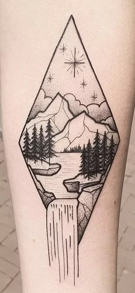 Nature Tattoos: Meanings, Tattoo Designs & Ideas Small Nature Tattoo, Waterfall Tattoo, Natur Tattoo Arm, Brand Tattoo, Outdoor Tattoo, Wood Tattoo, Nature Tattoo Sleeve, Cloud Tattoo, Fire Tattoo