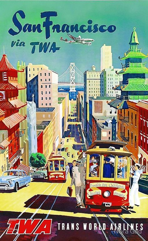 San Francisco Travel Poster Vintage Travel Party, 1950s Posters, Seismic Design, Vintage Travel Wedding, Travel Posters Vintage, Travel Stamps, San Francisco Vintage, San Francisco Print, Vintage Airline Posters