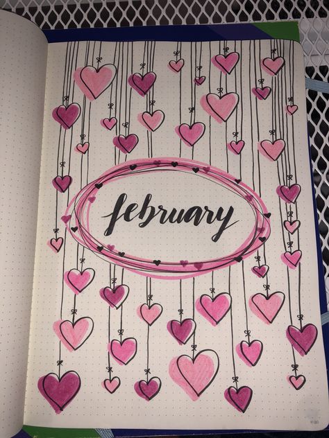 Feb Bujo Cover, February Scrapbook Page, February Scrapbook Ideas, January Journal Ideas, February Bujo Cover, February Cover Page, January Cover Page, January Bujo, February Bullet Journal