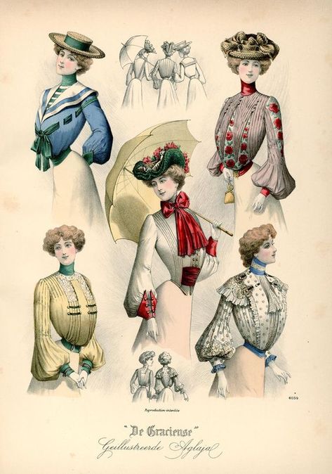 Looking Ahead: 1902 Imagines the Fashions of the Future – The Pragmatic Costumer 1902 Fashion Plate, 1901 Fashion Women, 1901 Fashion Plate, 1900s Fashion Woman, Nadja Cosplay, 1900s Hats, Victorian Fashion Plates, 1902 Fashion, 1900 Fashion Plate