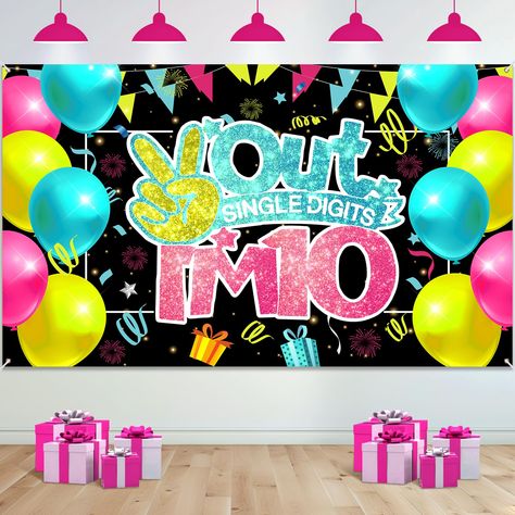 PRICES MAY VARY. [10th Birthday Party Banner]: The size of the corlorful"Out Single Digits I'm 10 Banner" is 70.86 x 43.3 inches, including a 20 foot long rope. It's big and beautiful enough to decorate your birthday party and leave a deep impression on your guests. ﻿ [Doule Digits Birthday Party Decoration]: The 10 years old birthday banner features an excellent combination of blue,yellow ,pink and black, and features a striking design "Out Single Digits I'm 10", making the 10th birthday party The Big 10 Birthday Party Ideas, Birthday Theme For 10 Year Girl, 10th Birthday Girl Party Ideas, 10 Year Birthday Party Ideas For Girl, Girls 10th Birthday Party Themes, 10th Birthday Party Ideas Girl, Girl 10th Birthday Party Ideas, 10 Yr Birthday Party Ideas, 10 Birthday Party Girl Ideas