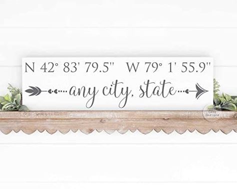 Latitude/Longitude Wall Plaque | Decor with State Map for Realtor Closing | Mortgage Company Gift | Wedding Gift | 20" x 6" Wood Sign | Personalized with YOUR info + GPS Coordinates | 3 Color Choices Housewarming Gift Ideas First Home, Anniversary Ideas Husband, Braid Blonde Hair, Laser Business, Coordinates Sign, Map Anniversary Gift, New Apartment Gift, Real Estate Closing, A Day In Paris