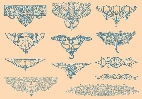 From vecteezy.com. Art nouveau designs. Art Nouveau Design Pattern, Under Breast Tattoo, Fleurs Art Nouveau, Art Nouveau Tattoo, Motifs Art Nouveau, Nouveau Tattoo, Illustration Art Nouveau, Design Art Nouveau, Swirly Designs