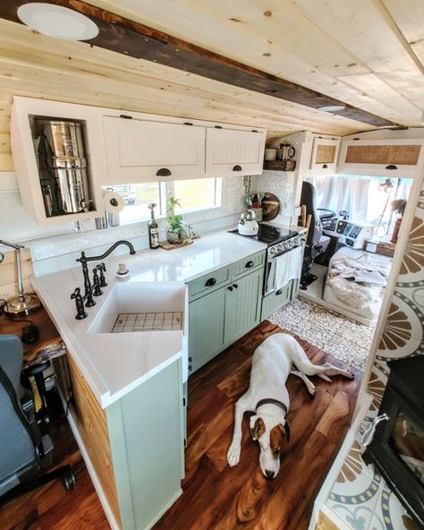 Rolling with Ophelia: Couple's Debt-Free Bus Life Bus Remodel, School Bus Tiny House, School Bus Camper, School Bus House, Short Bus, Bus Living, Bus House, Bus Life, Camper Makeover