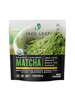 Jade Leaf Matcha Organic Green Tea Powder, Culinary Grade Premium Second Harvest - Authentically Japanese (1.06 Ounce Pouch)
Visit the Jade Leaf Matcha Store
4.5 4.5 out of 5 stars    93,802 ratings | Search this page
Sustainability features 1 sustainability feature 
#1 Best Seller in Matcha Tea
10K+ bought in past month
Price:	$9.95 ($9.39 / Ounce) One-Day Jade Leaf Matcha, Tea Drink Recipes, Organic Matcha, Organic Green Tea, Green Tea Powder, Grocery Coupons, Tea Powder, Matcha Tea, Natural Energy