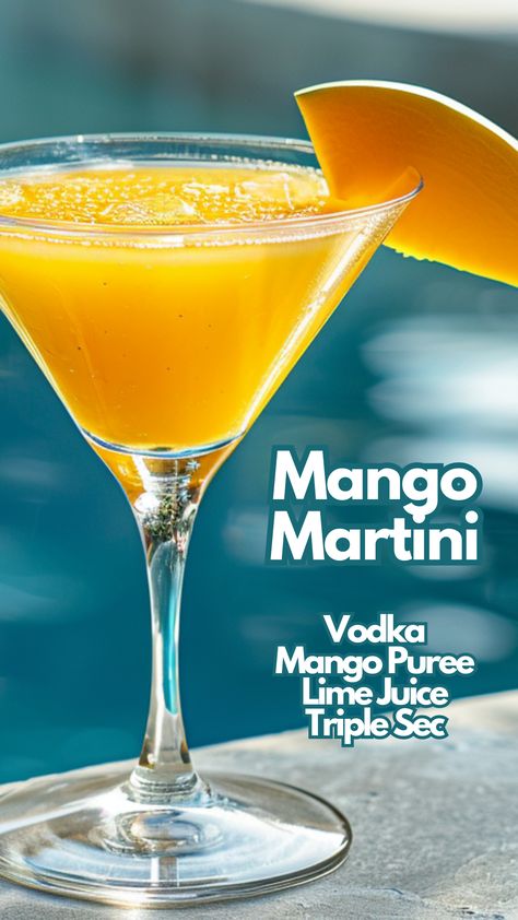 The fresh mango puree makes this drink irresistibly fruity and slightly sweet, which perfectly balances the sharpness of the vodka and the citrusy zing of lime juice. It’s a great choice for both new and seasoned cocktail enthusiasts looking for something different. The mango not only adds a tropical flair but also a beautiful color to the drink. #mangomartini via @mybartender Mango Cocktail Recipes, Mango Martini Recipe, Martini Variations, Mango Cocktails, Mango Martini, Mango Vodka, Cocktail Cards, Making Drinks, Vodka Cocktails Easy