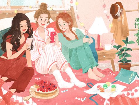 Sohyun Cho Illustration 가족 일러스트, Bedroom Illustration, Sweet Drawings, Friends Illustration, Lifestyle Illustration, My Art Studio, Family Illustration, Girls Cartoon Art, Illustration Character Design