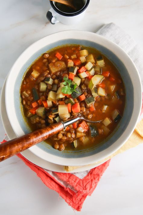 Mexican Lentil Soup with Chipotle and Vegetables Vegetable Lentil Soup, Mexican Soups, Mexican Vegetables, Traditional Mexican Food, Dried Lentils, Mexican Soup, Stir Fry Noodles, Vegan Mexican, Green Lentils