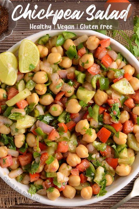 Chickpea Salad Recipe | Chana Salad Chana Salad Indian, Chickpea Panisse, Chana Salad Recipe, Vegan Gluten Free Protein, Chana Salad, Paneer Salad, Veg Salad Recipes, Indian Pickles, Packed Salad