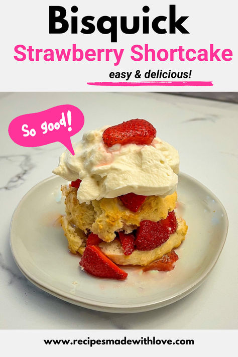 Looking for a quick and delicious summer dessert? Try this Easy Bisquick Strawberry Shortcake recipe! With juicy strawberries, fluffy shortcakes, and homemade whipped cream, it's the perfect treat for any occasion. Click to get the full recipe and discover variations and tips to make it your own. #StrawberryShortcake #SummerDesserts #QuickRecipes #Bisquick #EasyBaking Shortcake Bisquick Recipe, Shortcake Recipe Easy Bisquick, Bisquick Shortcake Recipe, Bisquick Strawberry Shortcake, Bisquick Recipe, Homemade Strawberry Shortcake, Strawberry Shortcake Recipe, Strawberry Whipped Cream, Strawberry Shortcake Recipes