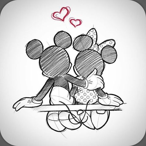 Mickey And Mini Mouse Drawing, Minnie And Mickey Mouse Drawing, Mickey And Minnie Drawings Sketches, Drawing Ideas For Boyfriend For Him, Cartoon Love Drawings, Disney Couple Drawings, Mickey And Minnie Love Drawing, Love Drawing For Boyfriend Romantic, Mickey And Minnie Drawings