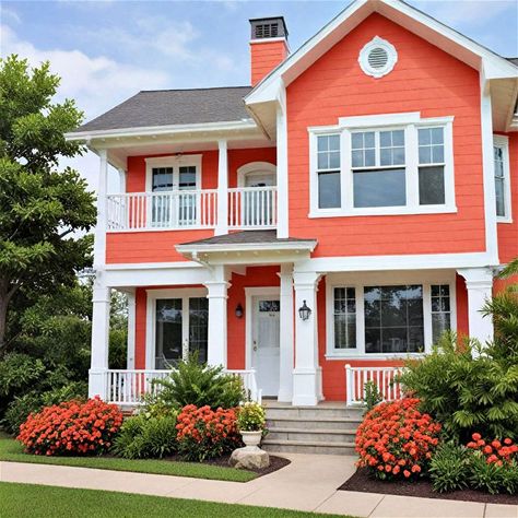 40 Exterior House Colors & Schemes for Lasting Beauty Orange Houses, Best Exterior House Paint, Outside House Colors, Green Shutters, Vinyl House, Exterior House Color, Painted Vinyl, Colors Schemes, Cottage Style Homes