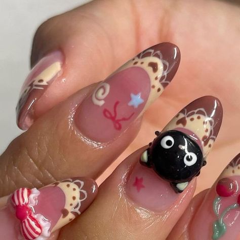 Choco Cat Nails, Korean Halloween Nails, Zenitsu Nails, Diy Fall Nails, Fall Nail Art Ideas, Fall Nail Art Designs, Pretty Gel Nails, Really Cute Nails, Soft Nails