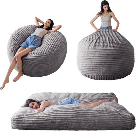 MAXYOYO Giant Bean Bag Chair Bed for Adults, Convertible Beanbag Folds from Lazy Chair to Floor Mattress Bed, Large Floor Sofa Couch, Big Sofa Bed,... Big Sofa Bed, Bean Bag Chair Bed, Bed Fold, Giant Bean Bag, Lazy Bag, Giant Bean Bag Chair, Faux Fur Bean Bag, Floor Mattress, Lazy Chair