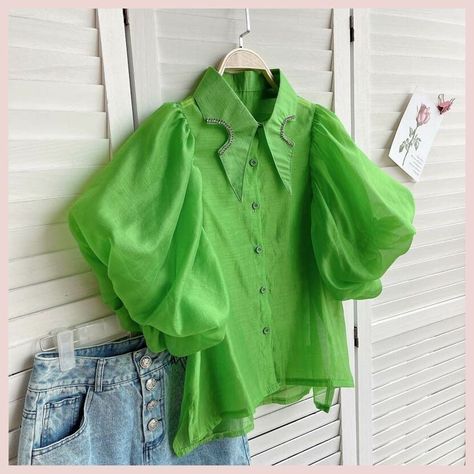 [Ad] 15 Women Blouses Fashion 2023 Hacks You'll Be Amazed By Quickly #womenblousesfashion2023 Harajuku Shirt, Plus Zise, Lantern Sleeve Top, Women Blouses Fashion, Korean Fashion Women, Bubble Sleeve, Elegant Blouses, Fashion Korean, Women Shirts Blouse