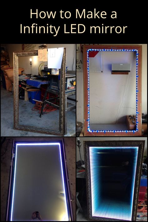 Have you got a big mirror that you don’t actually use? Why not turn it into an infinity LED mirror? See DIYer Brent Garrison's detailed guide to making an infinity mirror in this article. Infinity Mirror Table, Infinity Mirror Diy, Led Infinity Mirror, Lights Around Mirror, Infinity Table, Infinity Lights, Led Projects, Mirror Room, Infinity Mirror