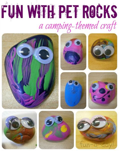 Fun with Pet Rocks {A Camping-Themed Craft} -- an easy, fun craft for the kiddos, as well as some suggestions for what to do when they're done Pet Rocks Craft, Camping Theme Preschool, Pets Preschool Theme, Summer Camp Crafts, Camping Checklist, Camping Theme, Pet Rocks, Googly Eyes, Spring Activities