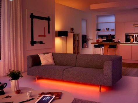 Philips Hue Light Strip, Apartment Lighting, Philips Hue Lights, Hue Lights, Design Hacks, Garage Office, Philips Hue, Hue Philips, Lounge Room