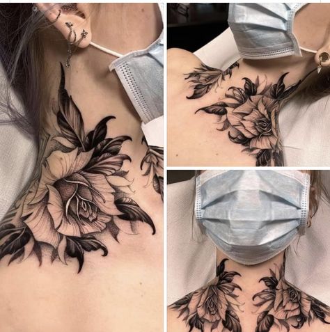 Medusa Neck Tattoo, Chest Neck Tattoo, Flower Neck Tattoo, Leg Sleeve Tattoos, Getting A Divorce, Side Neck Tattoo, Leg Tattoo Ideas, Throat Tattoo, Neck Tattoos Women