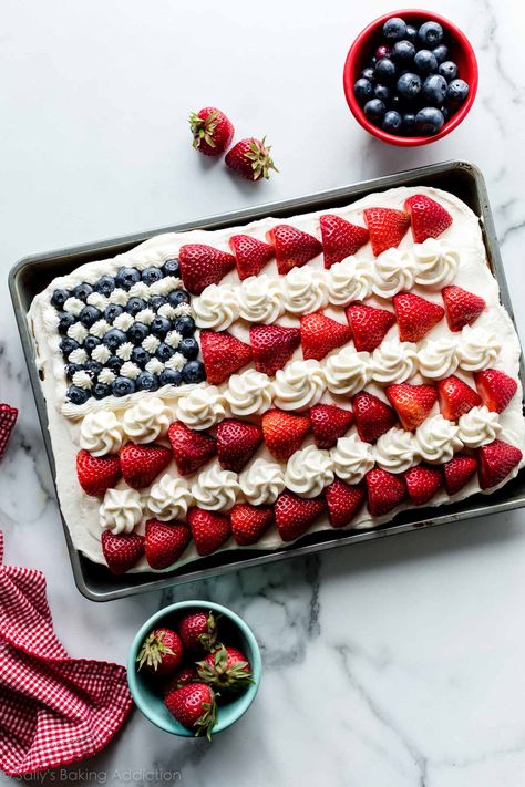 4th Of July Flag Cake, Whipped Buttercream Frosting, American Flag Cake, Vanilla Sheet Cakes, Drop Sugar Cookies, Whipped Buttercream, Creaming Method, Shortcake Cake, Strawberry Shortcake Cake