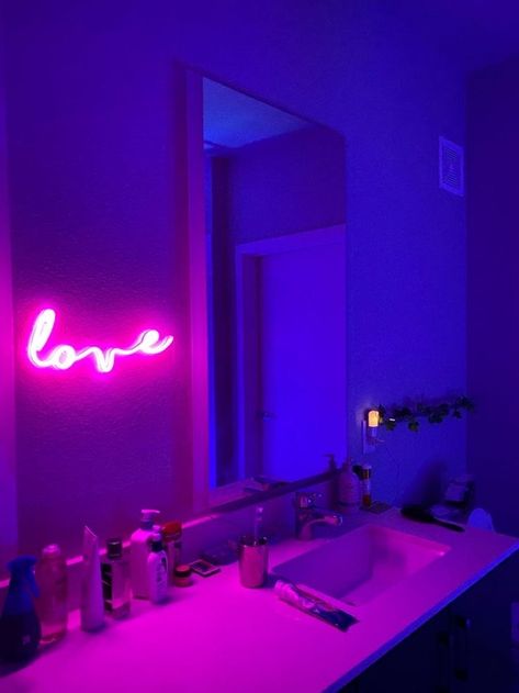 Tap in the photo to see social media posts inspirations ________ #inspirations #socialmedia #instagram #posts #aesthetic #design #designer #visual #lights Neon Bathroom Aesthetic, Neon Bathroom, Beautiful Dorm Room, Girl Apartment Decor, Blue Bathroom Decor, Purple Bathrooms, Luxury Room Bedroom, Aesthetic Bathroom, Dream Apartment Decor