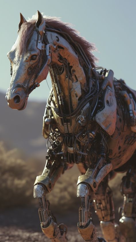 Click "save" to see more similar recommendations Robot Horse Concept Art, Robot Horse, Dnd Shenanigans, Steampunk Horse, Mechanical Animals, Space Suits, Aesthetic Places, Horse Aesthetic, Great Plains