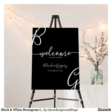 Black & White Monogram Initials Wedding Welcome Foam Board Wedding Initials Monogram, Night Before Wedding, Modern Birthday Party, Black And White Wedding Theme, Wedding Script, Welcome Board, Farewell Parties, White Wedding Theme, White Minimal