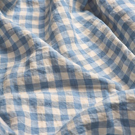 Pale Blue Flannal Bedding Farmhouse, Gingham Bedding Modern, Linen Cottage Bedding, Gingham Bed Linen, English Lifestyle, Piglet In Bed, Modern Cottagecore, Linen Sleepwear, Complete Bedding Set