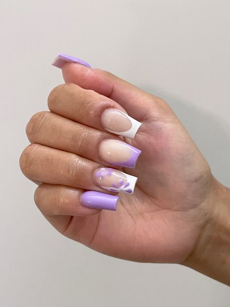 Purple Nails Short Coffin, Pastel Purple French Tip Nails, Purple And White Nails, White Nails French, Purple French Tips, Nails French Tips, Blue Prom Nails, Mail Inspo, Light Purple Nails