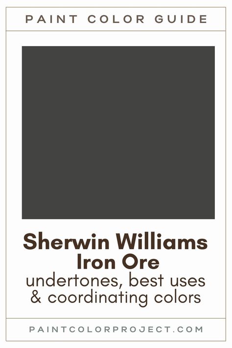 Sherwin Williams Iron Ore paint color guide Worldly Gray And Iron Ore, Moody Office Iron Ore, Iron Ore Bedroom Ideas, Best Dark Charcoal Paint Color, Iron Ore Paint Color Scheme, Iron Mountain Vs Iron Ore Paint, Urbane Bronze With Revere Pewter, Iron Ore Vs Iron Mountain Paint, Charcoal Gray Paint Sherwin Williams