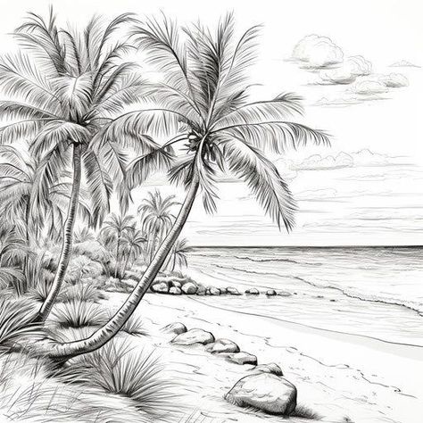 Unleash your creativity! Click the link above to explore our amazing collection of coloring pages. Perfect for relaxation and fun. Start coloring now! 😃🥰😹 Beach Coloring Pages For Kids, Coconut Tree Drawing, David Painting, Beach Sketches, Teach Colors, Kindergarten Classrooms, Beach Coloring Pages, Beach Drawing, Landscape Quilt