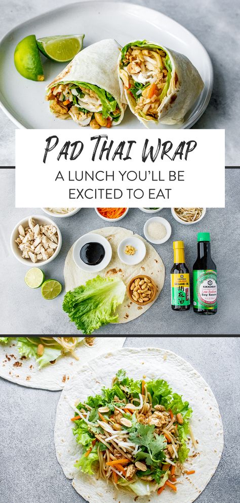 Pad Thai Wrap | Active brains need healthy brain food to fuel them throughout the day. This easy recipe is easy to whip up as a fast lunch or to share as an afternoon snack! The fresh wrap recipe combines veggies and protein together in a healthy and tasty meal that incorporates Thai flavors. It makes for a quick dinner on busy weeknights, too, and is also great as a handheld bite for days when you're on the go. Try it tonight and let the kids help by adding in their favorite veggies! #Kikkoman Pad Thai Wrap, Recipes Healthy Lunch, Brain Healthy Foods, Quick Healthy Lunch, Wrap Recipe, Dinner Recipes Healthy, Lunch Idea, Health Dinner, Health Dinner Recipes