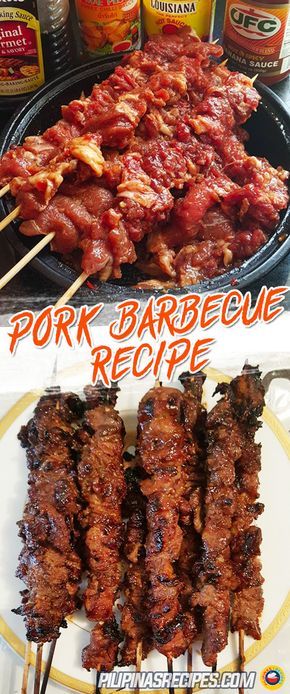 For making this Pork Barbecue Recipe, Pork should be marinated in soy sauce, crushed garlic, calamansi juice, black pepper, brown sugar, banana ketchup, and a can of Sprite or 7-Up. Refrigerate for at least one hour or up to overnight. #Barbecue #Barbeque #Pork #PilipinasRecipes Filipino Pork Barbecue Recipe, Barbeque Pork, Pork Barbecue, Barbecue Recipe, Banana Ketchup, Calamansi Juice, Recipe Pork, Barbeque Recipes, Kabob Recipes