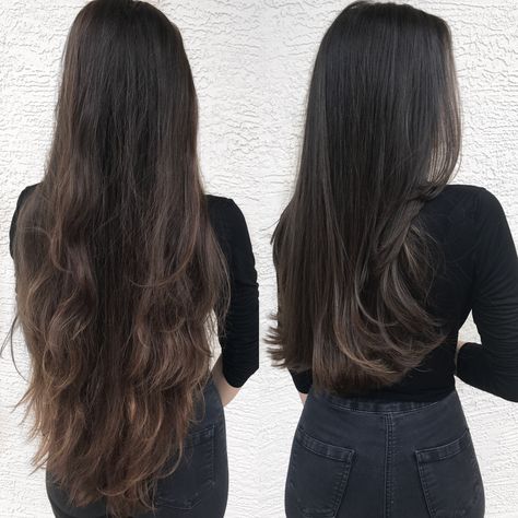 Long hair cut , vcut, long layers #hairbyelena Wash And Wear Long Haircuts, Haircuts For Long Hair No Layers, Unstyled Haircuts Long, Long Hair With Subtle Layers, Long Layers Without Bangs, Long Layers Vs No Layers, Long Layers V Shaped Cut, Long Haircut Without Layers, Straight Cut Long Hair