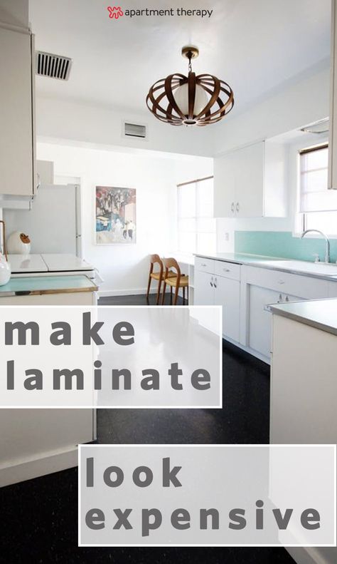 Easy ways to update, refinish, remodel, and DIY ugly or dated laminate countertops doesn't have to cost a lot of money, blow the budget or be hard to do! Here are ways to fix that kitchen eyesore. Refinishing Laminate Countertops, Formica Laminate Countertops, Kitchen Countertops Grey, White Laminate Countertops, Rustic Kitchen Countertops, Countertop Redo, Painting Laminate Countertops, Refinish Countertops, Countertop Makeover